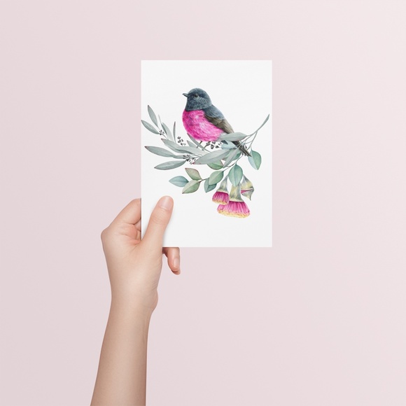Pink Robin Bird Wall Art Watercolor Illustration Print Poster Card Unframed - Picture 5 of 7